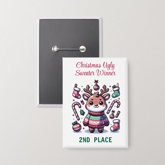 Ugg Christmas Sweater Rentier Gewinner 2. Platz Button (Vorderseite/Rückseite)