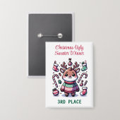 Ugg Christmas Sweater Rentier Gewinner 3. Platz Button (Vorderseite/Rückseite)