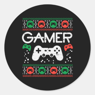 Ugg Christmas Sweater Retro Video Game Xmas Boys Runder Aufkleber