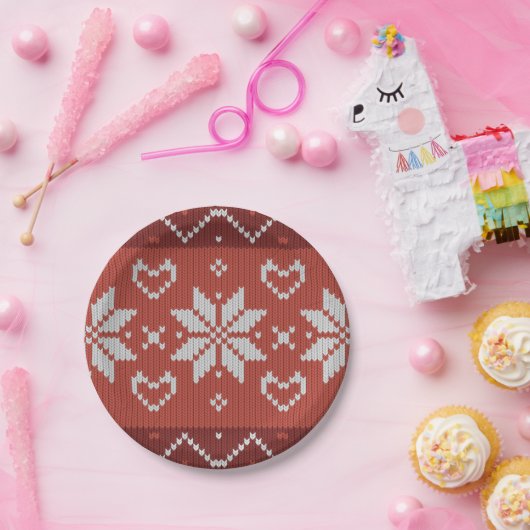 Ugg Christmas Sweater skandinavischer Strick Red H Pappteller (Party)