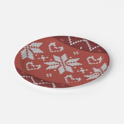 Ugg Christmas Sweater skandinavischer Strick Red H Pappteller (Schrägansicht)