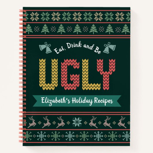 Ugg Christmas Sweater Strick Grüne Rezept Kochbuch Notizblock (Vorderseite)