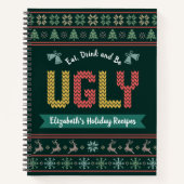Ugg Christmas Sweater Strick Grüne Rezept Kochbuch Notizblock (Vorderseite)