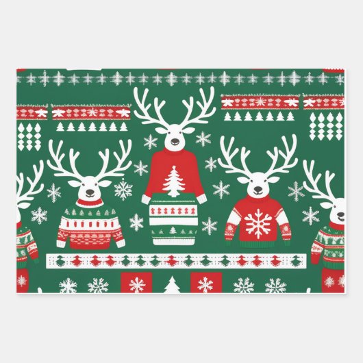 Ugg Christmas Sweater Wrapping Paper, Red & Green Geschenkpapier Set (Vorderseite)
