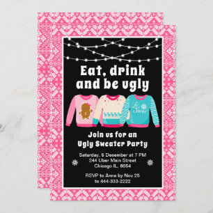 Ugg Christmas Sweaters Holiday Party Pink Einladung