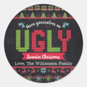 Ugg Sweater Christmas Chalkboard Nordischer Strick Runder Aufkleber (Vorderseite)