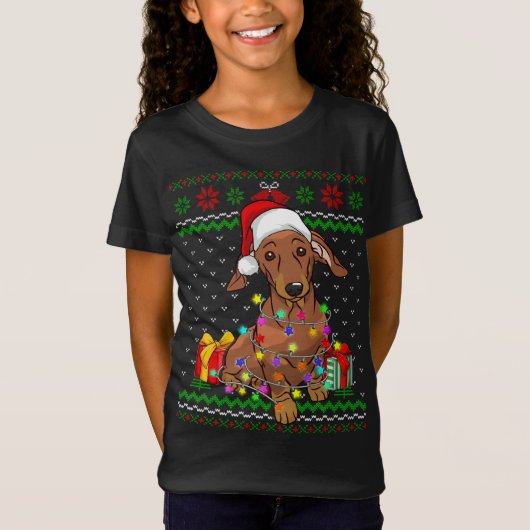 Ugg Sweater Christmas Lights Dackel Hund Lover T-Shirt (Vorderseite)