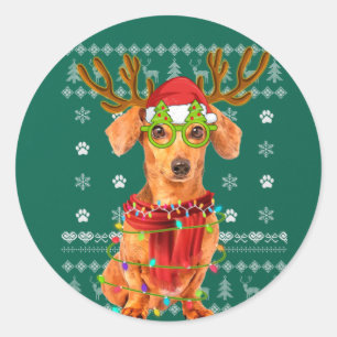Ugg Sweater Christmas Lights Dackel Hund Welpe Runder Aufkleber