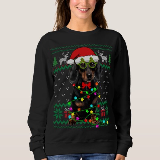 Ugg Sweater Christmas Lights Dackel Hund Welpe Sweatshirt (Vorderseite)