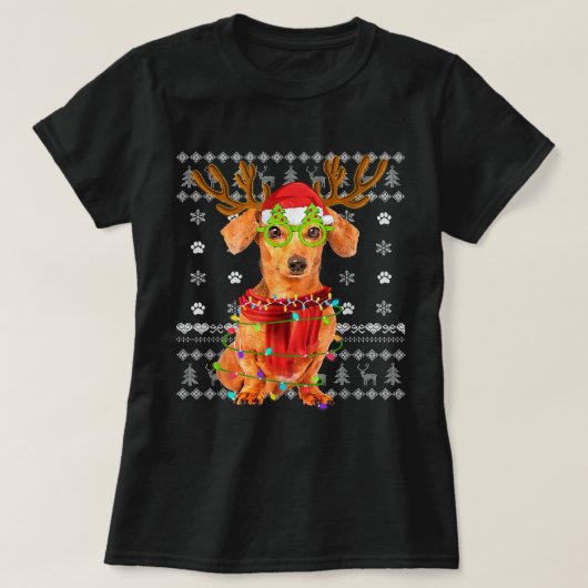 Ugg Sweater Christmas Lights Dackel Hund Welpe T-Shirt (Design vorne)