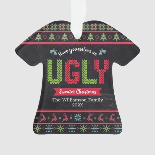 Ugg Sweater Christmas Nordic Strick Name Chalkboar Ornament (Vorderseite)
