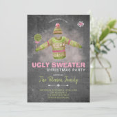 Ugg Sweater Christmas Party Pink Black Chalkboard Einladung (Stehend Vorderseite)