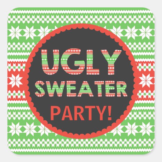 Ugg Sweater Word Art Weihnachtsaufkleber für Party Quadratischer Aufkleber (Vorderseite)