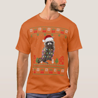 Ugg Weihnachts Raccoon Weihnachtsmannmütze Lights  T-Shirt