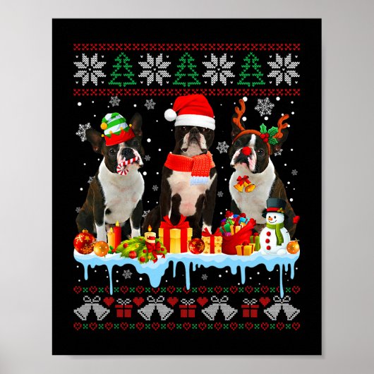 Ugge Christmas Boston Terrier Dog Santa Xmas Dog C Poster (Vorne)