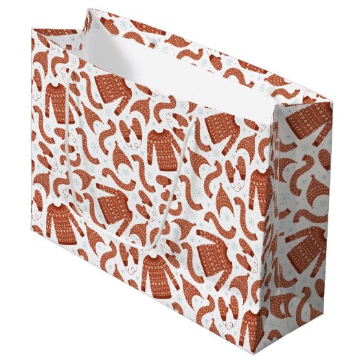 Ugge Christmas Sweater Hat Scarf Red White Große Geschenktüte (Vorderseite Schrägansicht)