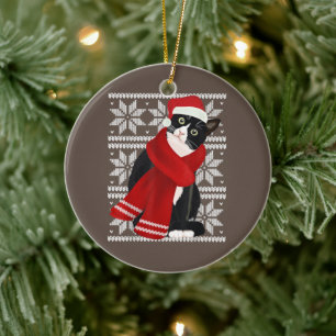 Ugi Christmas Black Cat Weihnachtsmannmütze Scarf Keramik Ornament