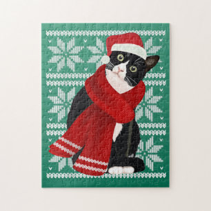 Ugi Christmas Black Cat Weihnachtsmannmütze Scarf Puzzle