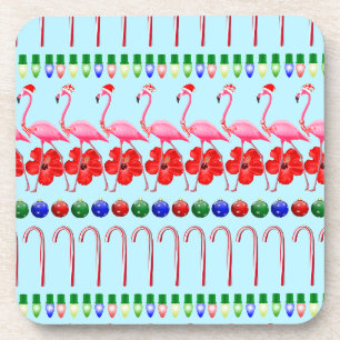 Ugi Christmas Tropical Pink Flamingos auf Light Bl Getränkeuntersetzer