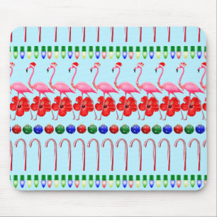 Ugi Christmas Tropical Pink Flamingos auf Light Bl Mousepad