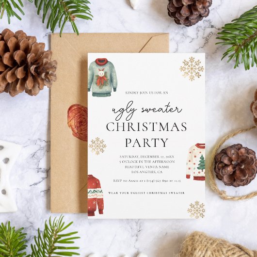 Ugi Sweater Christmas Party Gold Snowflake Einladung