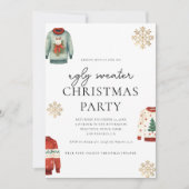 Ugi Sweater Christmas Party Gold Snowflake Einladung (Vorderseite)