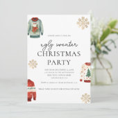 Ugi Sweater Christmas Party Gold Snowflake Einladung (Stehend Vorderseite)