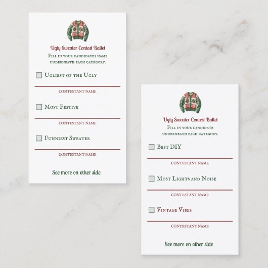 Ugi Sweater Contest Wählerballett Visitenkarte (Vorne/Hinten)