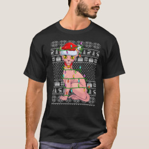 Ugi Sweater Style Xmas Lights Santa Sphynx Cat Ch T-Shirt
