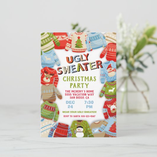 Ugi Sweater Weihnachtsfeier Einladung (Stehend Vorderseite)
