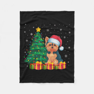 Ugie Yorkie Weihnachtsmannmütze Christmas Lights D Fleecedecke