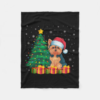 Ugie Yorkie Weihnachtsmannmütze Christmas Lights D Fleecedecke