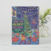 Ugliest Holiday Fest Ugly Sweater Party Vibrant  Einladung (Stehend Vorderseite)