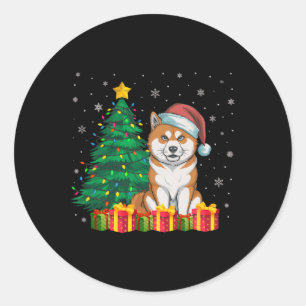 Ugly Akita Inu Weihnachtsmannmütze Weihnachtslicht Runder Aufkleber