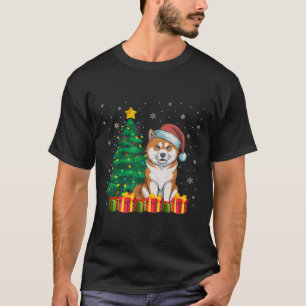 Ugly Akita Inu Weihnachtsmannmütze Weihnachtslicht T-Shirt
