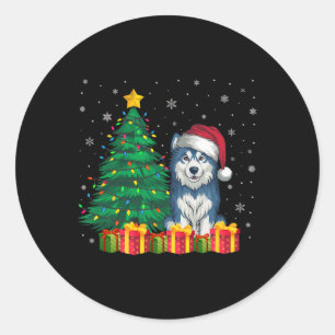 Ugly Alaskan Malamute Weihnachtsmannmütze Christma Runder Aufkleber