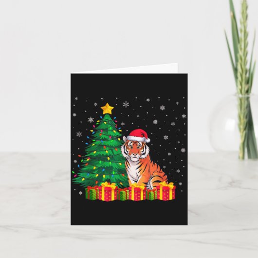 Ugly Bengal Tiger Santa Hat Christmas Tree Lights  Karte (Vorderseite)