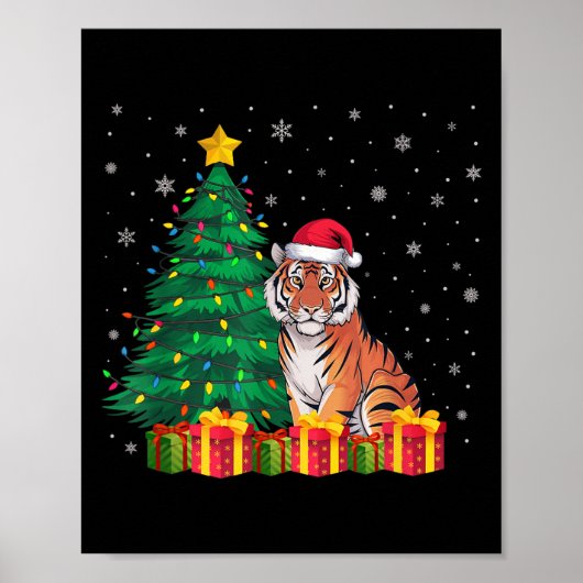 Ugly Bengal Tiger Santa Hat Christmas Tree Lights Poster (Vorne)