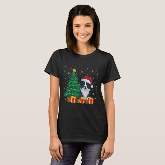 Ugly Border Collie Weihnachtsmannmütze Weihnachtsl T-Shirt (Vorne ganz)