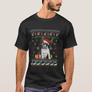 Ugly Boston Terrier Rentier Christmas Tree Lights T-Shirt