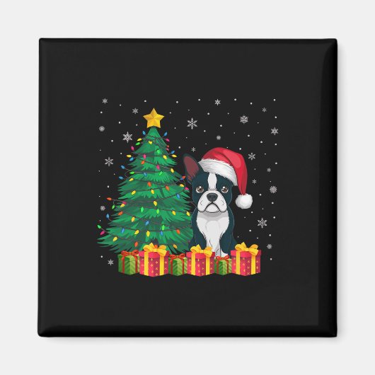 Ugly Boston Terrier Weihnachtsmannmütze Christmas  Magnet (Vorne)