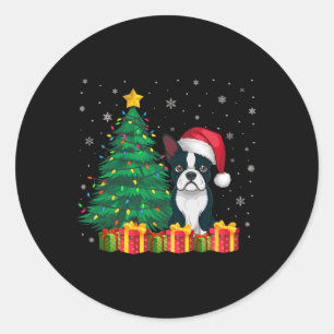 Ugly Boston Terrier Weihnachtsmannmütze Christmas  Runder Aufkleber