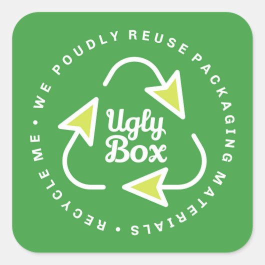 Ugly Box Gerecycelt Verpackungsaufkleber grün und Quadratischer Aufkleber (Vorderseite)
