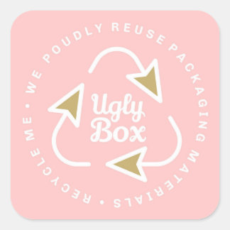 Ugly Box Gerecycelt Verpackungsaufkleber Pink & Br Quadratischer Aufkleber