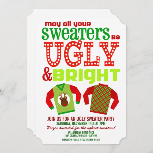 Ugly & Bright Christmas Sweaters Party Einladung (Vorne/Hinten)