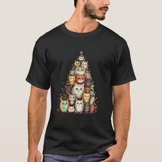 Ugly Cat Chrismas Baum Funny Xmas Katze Funny Joll T-Shirt (Vorderseite)