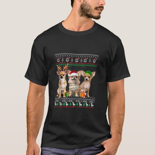 Ugly Chihuahua Santa Reindeer Elf Weihnachtsbaum L T-Shirt (Vorderseite)