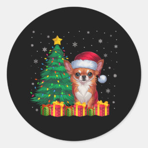 Ugly Chihuahua Weihnachtsmannmütze Weihnachtslicht Runder Aufkleber