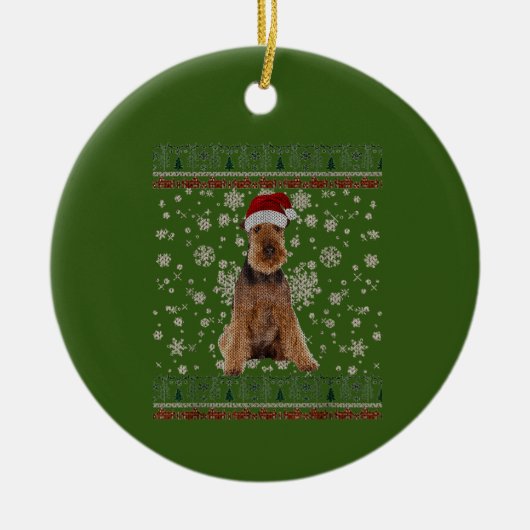 Ugly Christmas Airedale Terrier Dog Xmas Merry Keramik Ornament (Vorne)