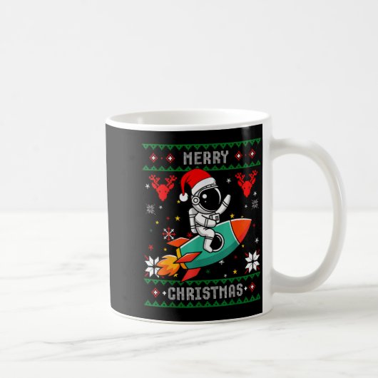 Ugly Christmas Astronaut Riding Rocket Santa Hat T Kaffeetasse (Rechts)